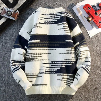 Men's Autumn and Winter Sweater Sweater Round Neck Long Sleeve Thread Contrasting Color Bottoming Shirt Top