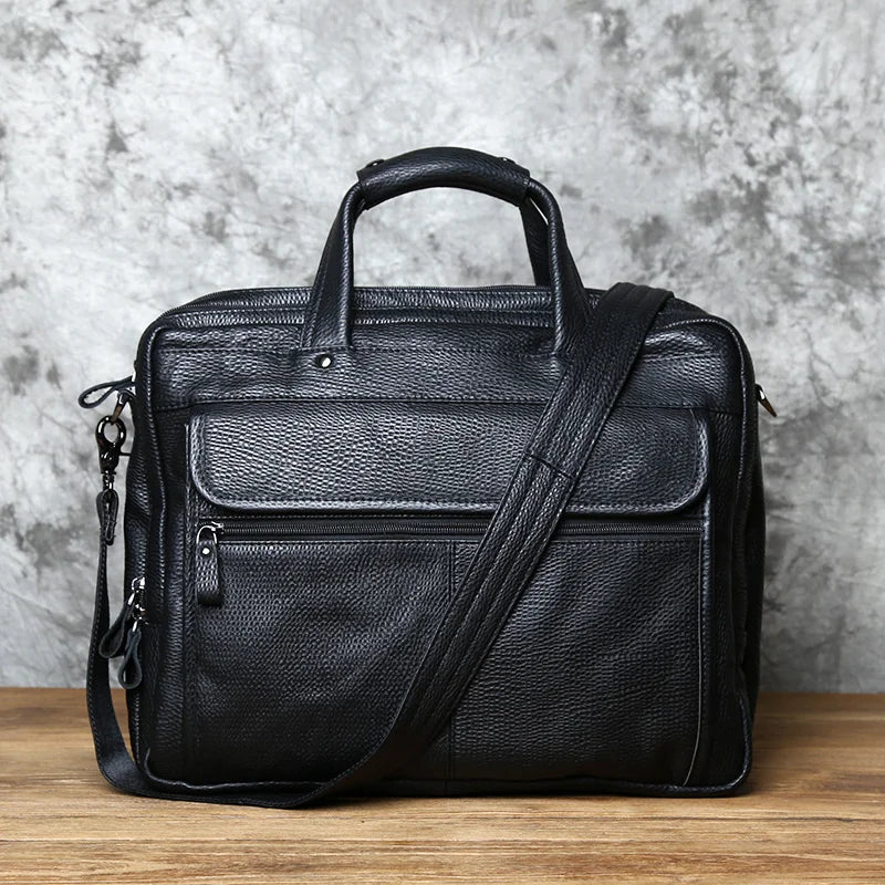 Fashion Leder Herren Aktentasche Top-Layer Rindsleder Business Handtasche Casual Umhängetasche für 15 Zoll Laptop Tasche NZPJ