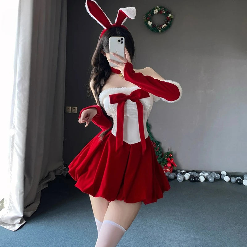 Weihnachten sexy Häschen Uniform Verführung Bandeau-Kleid