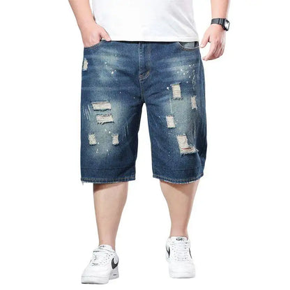 Herren Blaue Denim Shorts Mode Casual Jeans Kurze Hosen mit Taschen zerrissen und Kratzer Dekoration Asiatische Größe 28-40 42 44 46 48