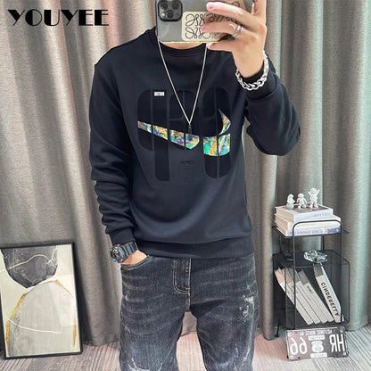 Herren Hoodie mit Buchstaben-Print, Herbst Winter Neu O-Neck Pullover, Herren Mode Slim Langarm Unterziehshirt, Herren Kleidung