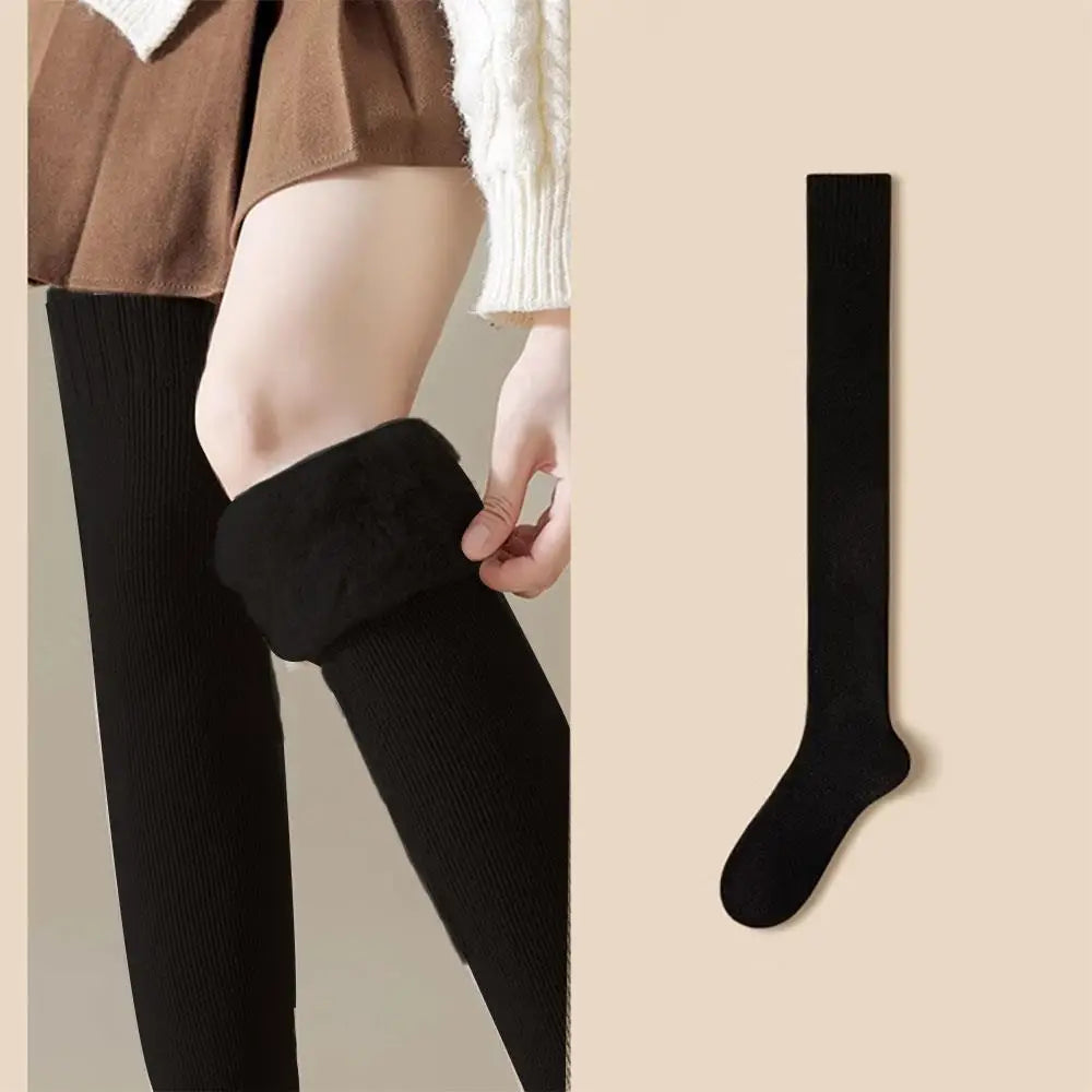 New Winter Women's Fleece-Lined Over-the-Knee Socks Thickened Warm Thigh-High Socks Solid Color Leg Warmers Boot Cuff Long Socks
