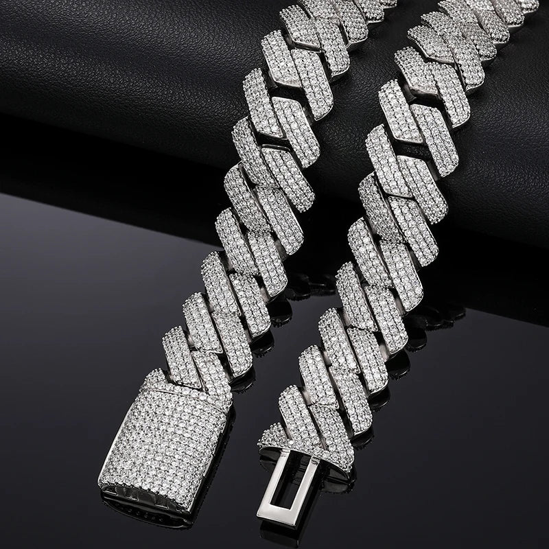 925 Sterling Silver 20mm 3 Row Cubic Zircon Men Cuban Chain Iced Out High Quality Hip Hop Jewelry Gift Dropshipping
