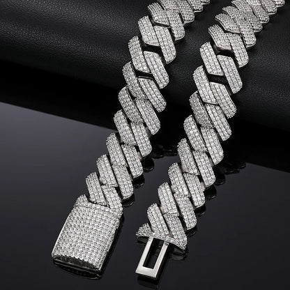925 Sterling Silver 20mm 3 Row Cubic Zircon Men Cuban Chain Iced Out High Quality Hip Hop Jewelry Gift Dropshipping