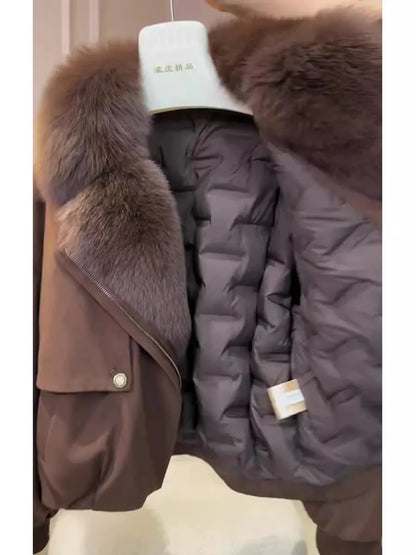 Cotton Jacket Women's Winter Loose Versatile Slimming Long Sve Coat with Fur Collar