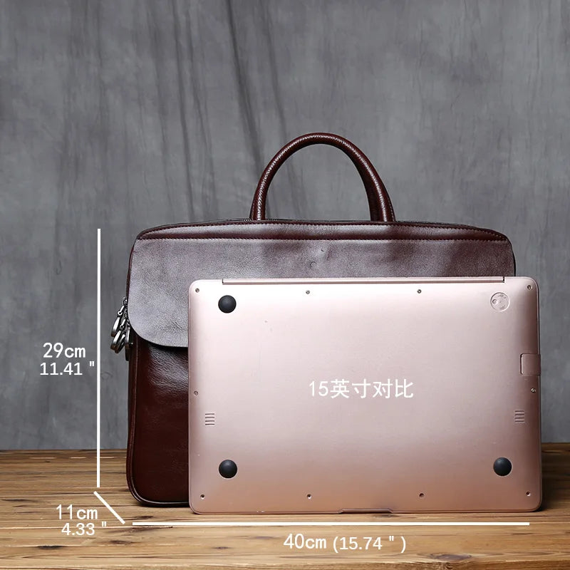 Echtes Leder Herren Aktentasche Vintage Natur Rindsleder Handtasche Große Kapazität Umhängetasche Lässige Mode Computertasche