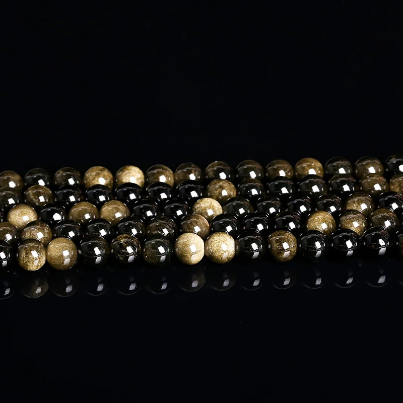 Natural Stone Golden Obsidian Bead Irisation Round Loose Spacer 4 6 8 10 12mm For Jewelry Making
