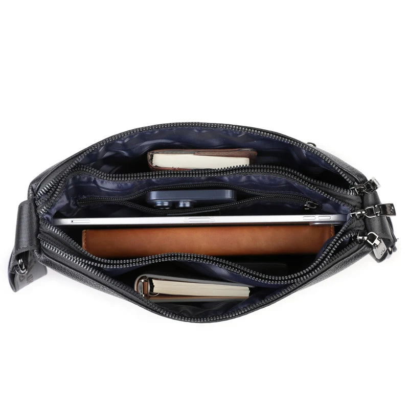 Genuine Leather Men's oulder Bag Casual Busin Crossbody Bag Top Layer Cowhide New 2025 for Youth three-layer zipper shoulder bag
