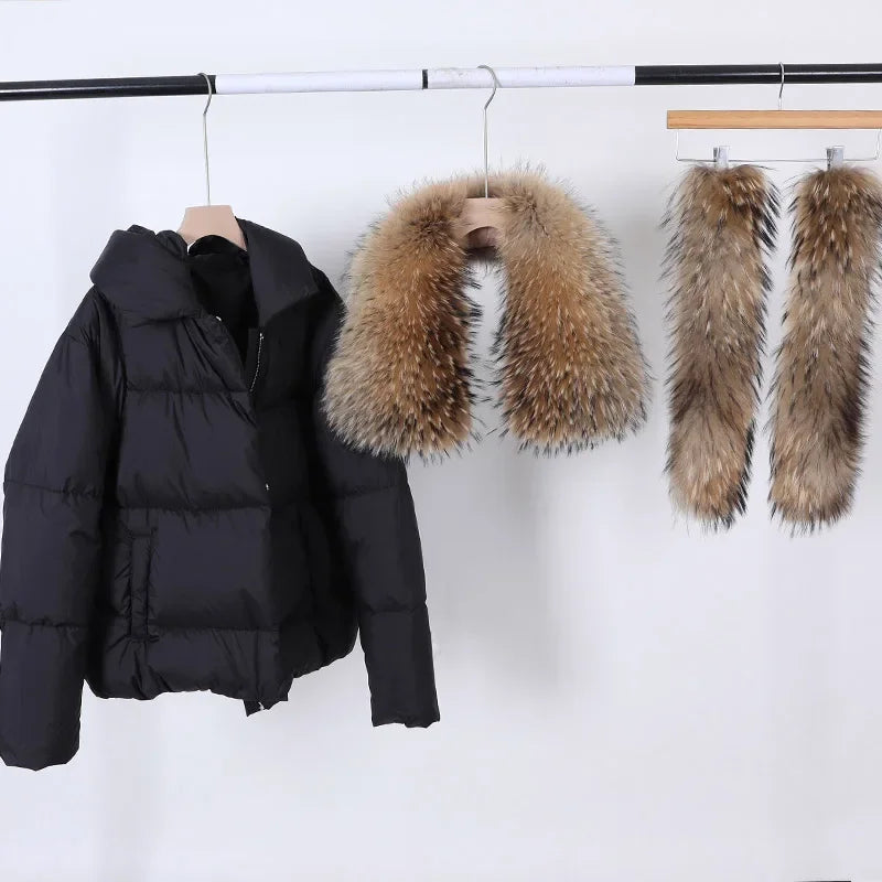 2025 MAOMAOKONG White Duck Down Jacket Winter Women Warm Loose Coat Natural Real Fox Fur Collar Thick Luxury Outerwear parkas