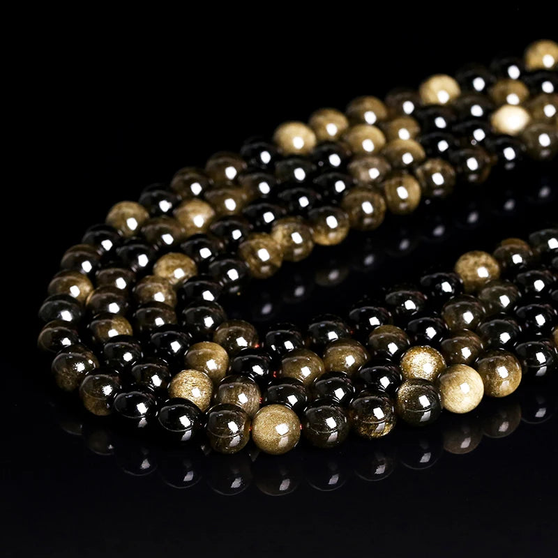 Natural Stone Golden Obsidian Bead Irisation Round Loose Spacer 4 6 8 10 12mm For Jewelry Making