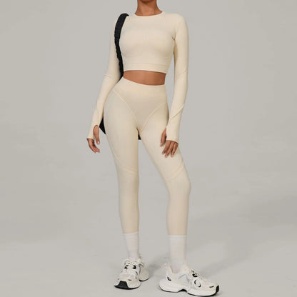 Seamless Yoga Sets Sports Fitness Hip-lifting High Waist Skinny Long-sleeved Suit Running Workout Gym Leggings Sets Women XP160