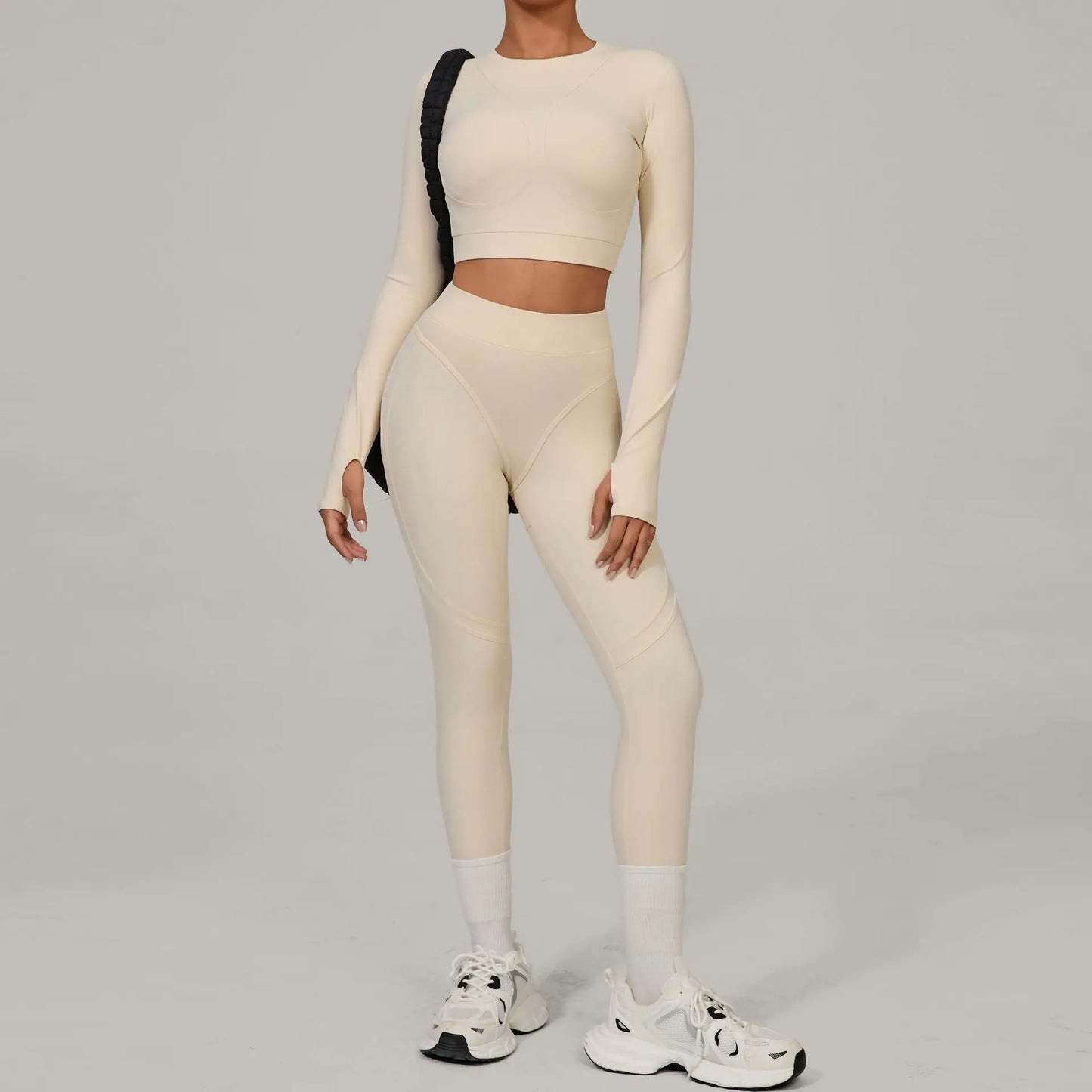 Seamless Yoga Sets Sports Fitness Hip-lifting High Waist Skinny Long-sleeved Suit Running Workout Gym Leggings Sets Women XP160