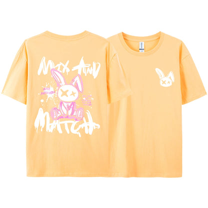 Pink Ragdoll Rabbit Harajuku Print T-Shirt Men Loose Oversize  Clothing Hip Hop Casual Short Sleeve S-XXXL Cotton T-Shirt Couple