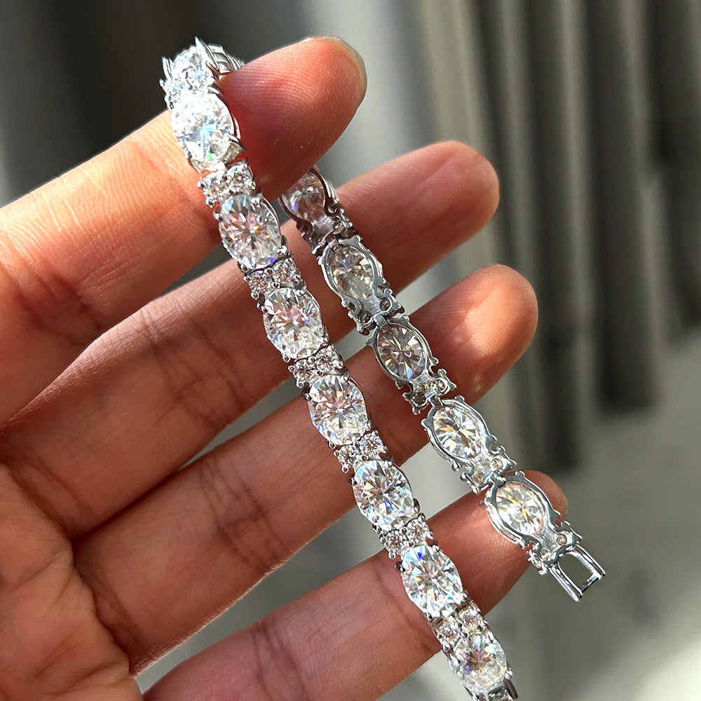 BXINY Oval&Round Alternating Moissanite Tennis Bracelet S925 Silver for Women Men HipHop Diamond HandChain Fine Jewelry Gift GRA