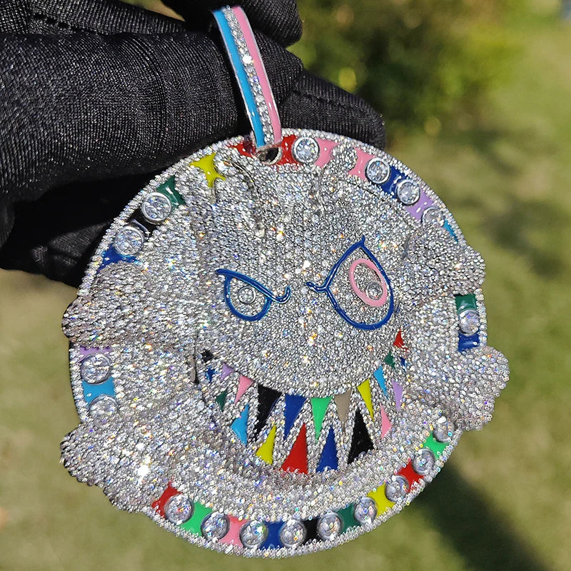 Hip Hop 5A+ CZ Stein gepflastert Bling Iced Out Cartoon-Charaktere Anhänger Halskette Großer runder Charm für Männer Rapper Schmuck