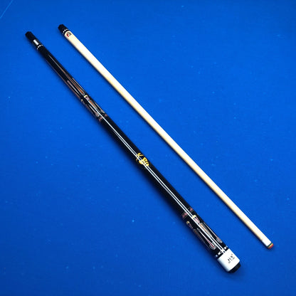 Two pool cues on a blue background