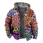 Herbst Winter Fleece Zip-Up Hoodies Original Leopard Patchwork Digitaldruck Herren Parka Mantel Jacken Oberbekleidung Sweatshirts Street