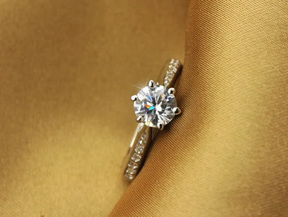 925 Sterling Silver Six-Claw Diamond Ring for Women