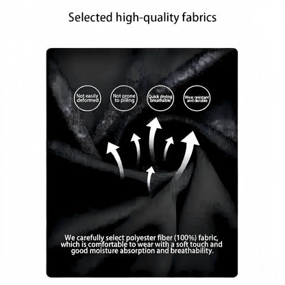 Text on high-quality fabric with features like not easily deformed, not prone to pilling, quick drying, and no static electricity.