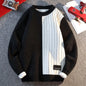 Color Blocked Warm Fashion O-neck Sweater 2025 Autumn/Winter Warm Knitted Sweater Men's Pullover Home Clothes