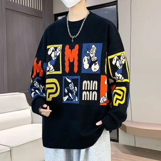 Streetwear Amerikanische Persönlichkeit Buchstabenmuster gestrickter Herren Pullover Y2K Goth Harajuku Freizeitmode Sweatshirt Paar Trend Top