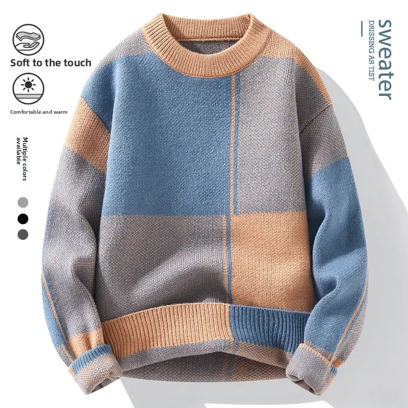 Lockere Passform Rundhals-Strickpullover für Herren Lässig Stilvoll Bequem Atmungsaktiv Warm Herbst Winter Unterziehpullover
