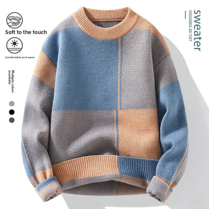 Lockere Passform Rundhals-Strickpullover für Herren Lässig Stilvoll Bequem Atmungsaktiv Warm Herbst Winter Unterziehpullover