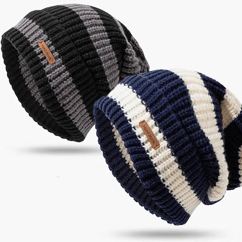 Korean Fashion Striped Knitted Hat Trend Lightweight Hat For Men Women Warm Windproof Autumn Winter Suitable For Outdoor Cycling