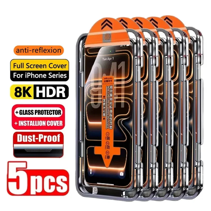 1-5 St. einfach zu installierende HD-Displayschutzfolie für iPhone 17 16 13 Pro Max 11 15 14 16e 12 Mini XR X Xs 7 8 Plus Air Tempered Glass