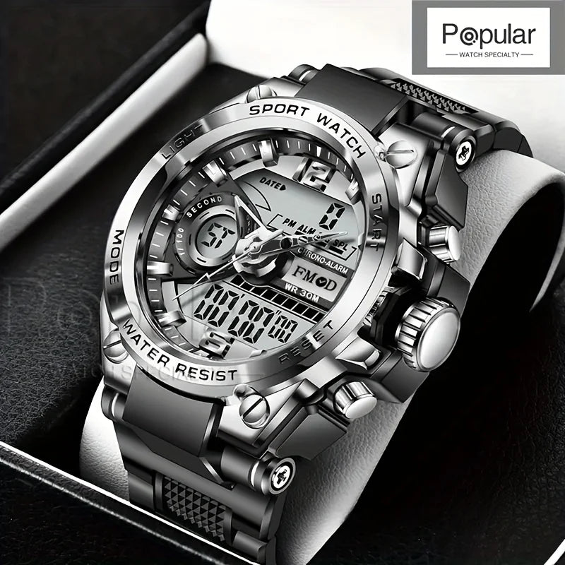 Digitale Herren-Stahl-Militär-Armbanduhr LED Quarz-Uhr Sportuhr Herren Große Uhren Herren Relogios Masculino