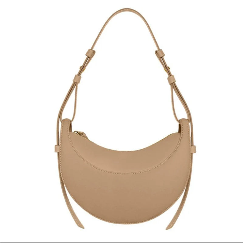 2025 French fashion genuine leather women's shoulder bag, crescent bag, niche design zipper closure shoulder crossbody bag