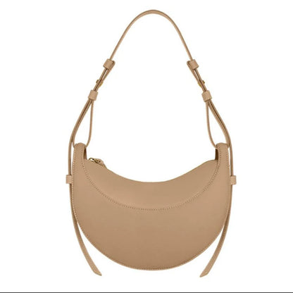 2025 French fashion genuine leather women's shoulder bag, crescent bag, niche design zipper closure shoulder crossbody bag