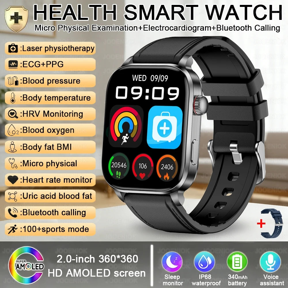 Laser Therapy Smart ECG Monitoring Uric Acid Blood Pressure Health Monitoring Bluetooth Call Smartwatch