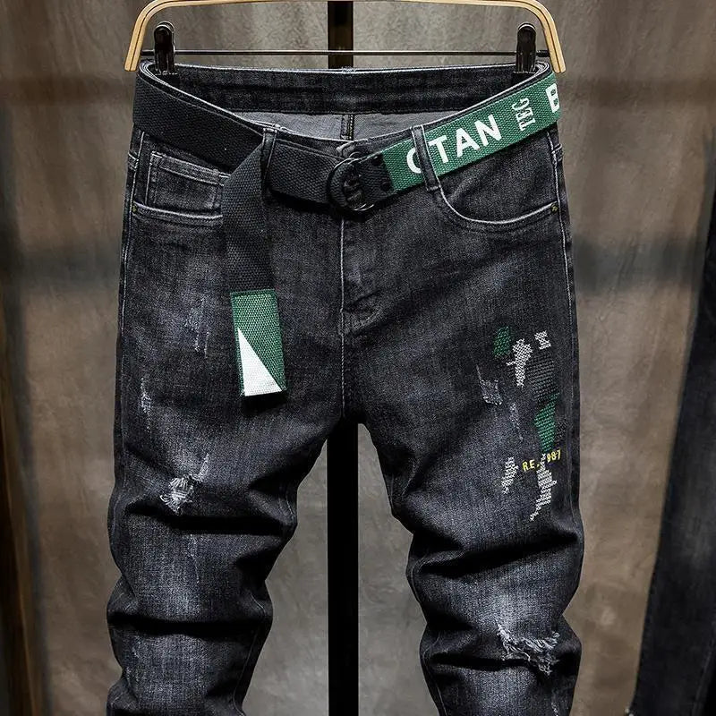 Men's Designer Slim Fit Embroidered Denim Jeans