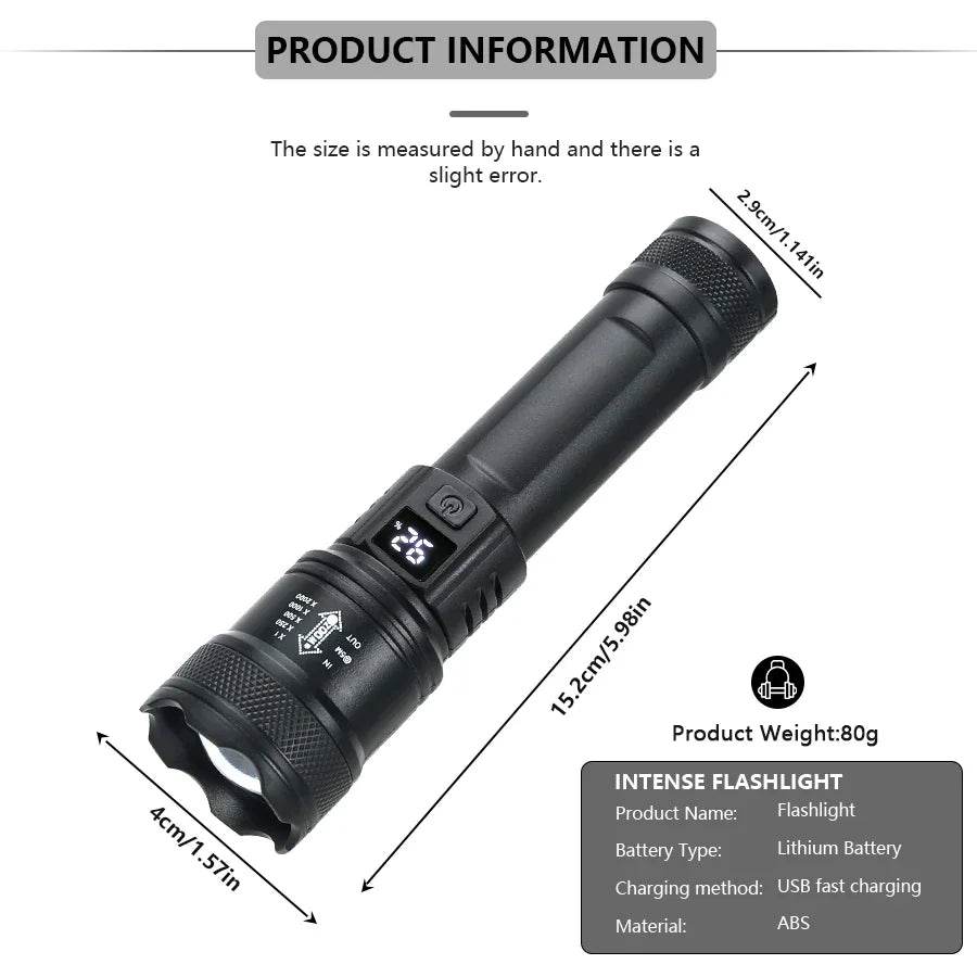 2000LM LED Tactical Flashlight | USB Rechargeable Zoom Torch | Camping & Emergency