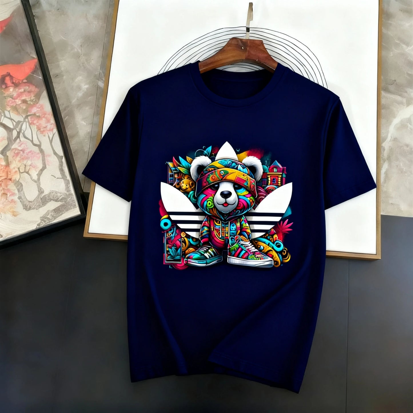 Herren- und Damen-Muster-Top, vielseitiges, lockeres T-Shirt aus reiner Baumwolle, Sommer 2025, neu, kurzärmelig, Matrosenkragen-Print
