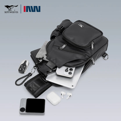 Men's Leather Sling Bag Waterproof Crossbody