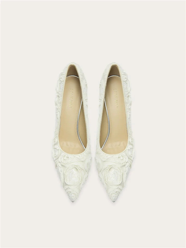 Women's Lace Glitter Wedding Heels – Pointed Toe Banquet Shoes