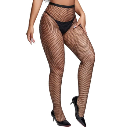 Women Fishnet Open Crotch Suspender Tights XXXL