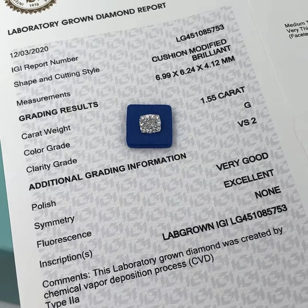 IGI Certificate Lab Grown Diamonds HPHT CVD 0.5ct 1ct 1.5ct 2ct 3ct 5ct Laboratory Diamond