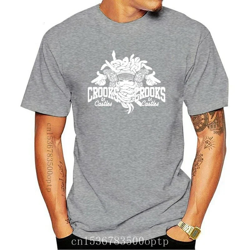 New Crooks Castles Logo Black T Shirt Herren Damen Unisex Tumblr Tee Sleeve Harajuku Tops