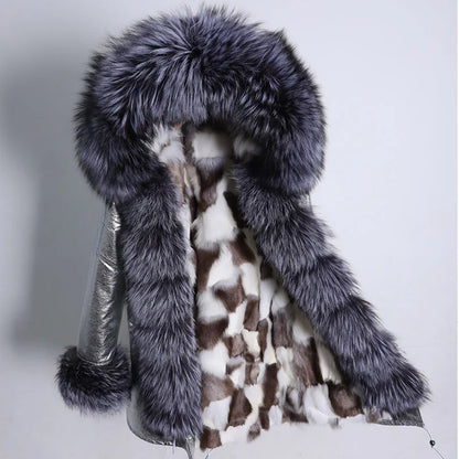 Maomaokong 2022 Winter Long Jacket Real Fur Coat Women Clothes Large Fur Collar Detachable Natural Fox Lining Parkas Leather Fur
