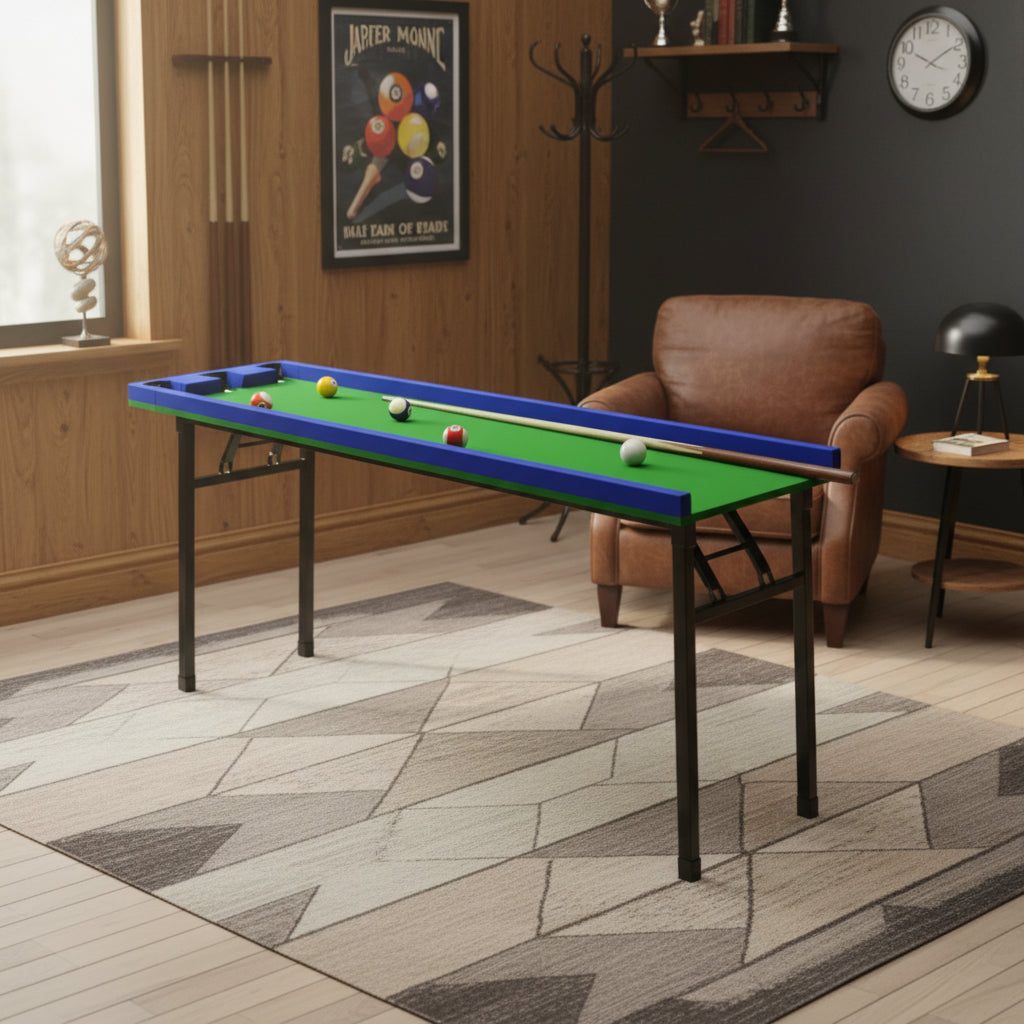 Five Points Pool Table Home Training Snooker Pocket Wooden Hole Foldable Iron Legs Playing