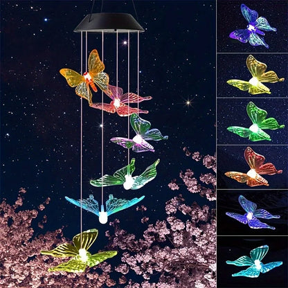 1PC Led Color Changing Butterfly Dragonfly Hummingbird Solar Wind Chimes Outdoor Waterproof Birthday Gifts