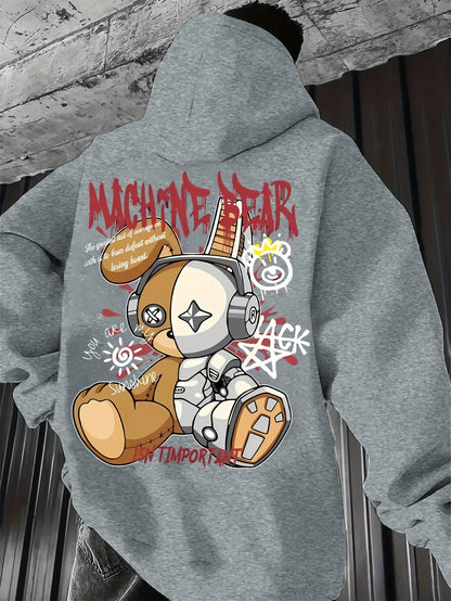 2025 Men's Fashion Autumn Bear Printed Soft and Comfortable Hoodie Machine Washable Outdoor Urban Versatile Top