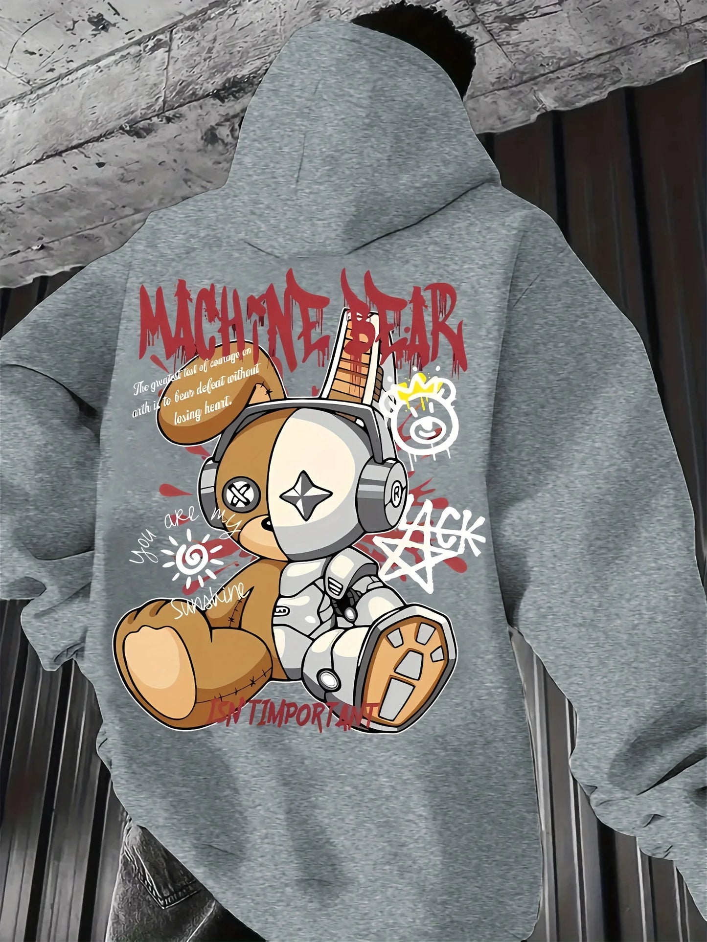 2025 Men's Fashion Autumn Bear Printed Soft and Comfortable Hoodie Machine Washable Outdoor Urban Versatile Top