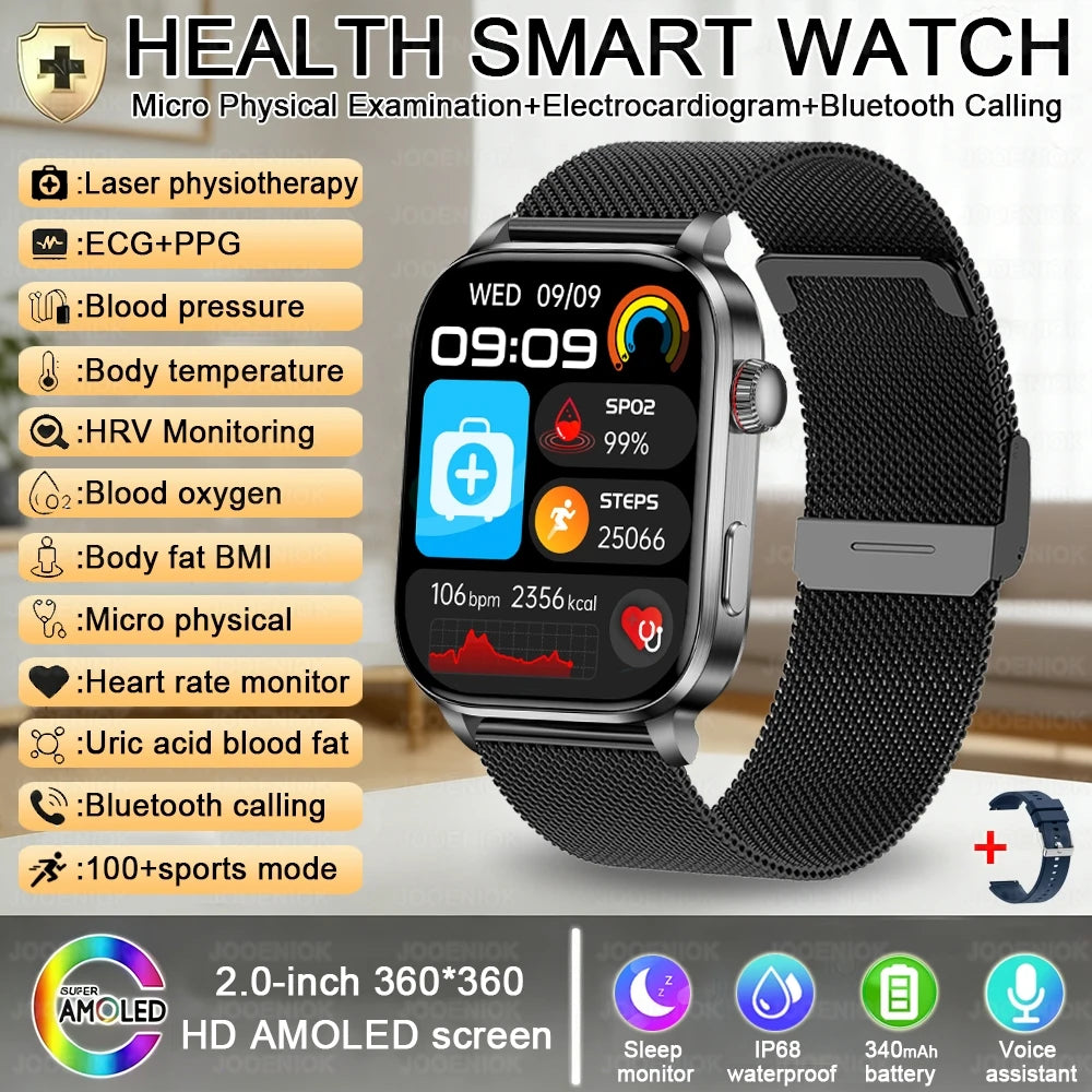 Laser Therapy Smart ECG Monitoring Uric Acid Blood Pressure Health Monitoring Bluetooth Call Smartwatch