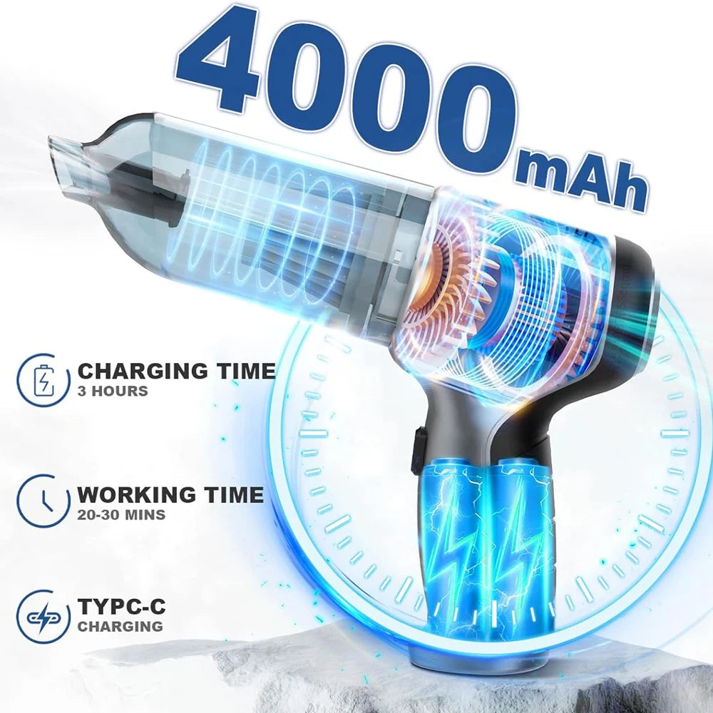 Hair dryer with 4000mAh label and charging specifications on a white background