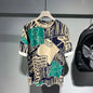 Men's Geometric Print T-Shirt – Contrast Color Letter Tee