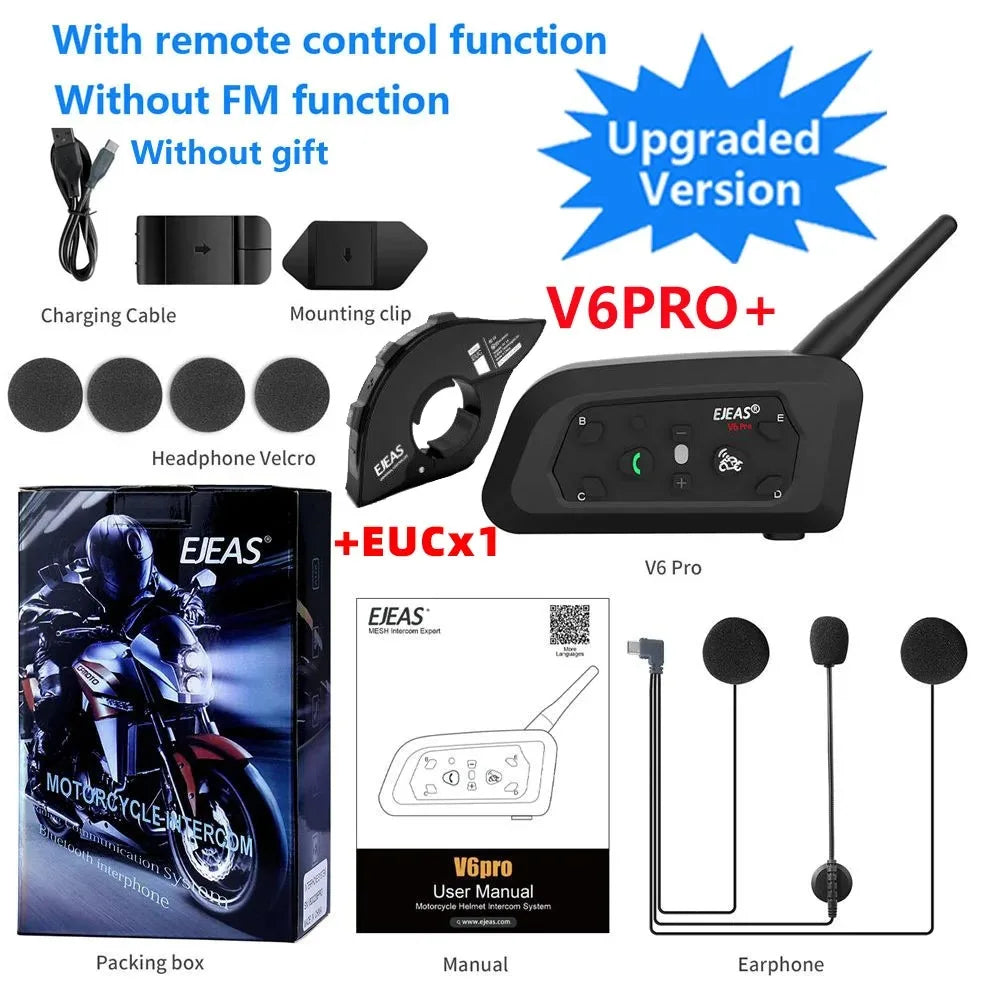 EJEAS V6 PRO+/PLUS Motorradhelm Bluetooth Walkie Talkie für 6 Fahrer, Reichweite 800 Meter, wasserdicht IP67